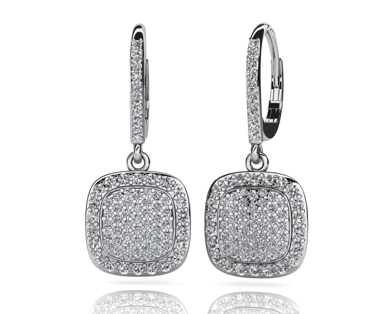 Square Shaped Diamond Cluster Earrings Diamond with 1.51 ct.(finished) 1.0mm, 1.2mm, 1.5mm